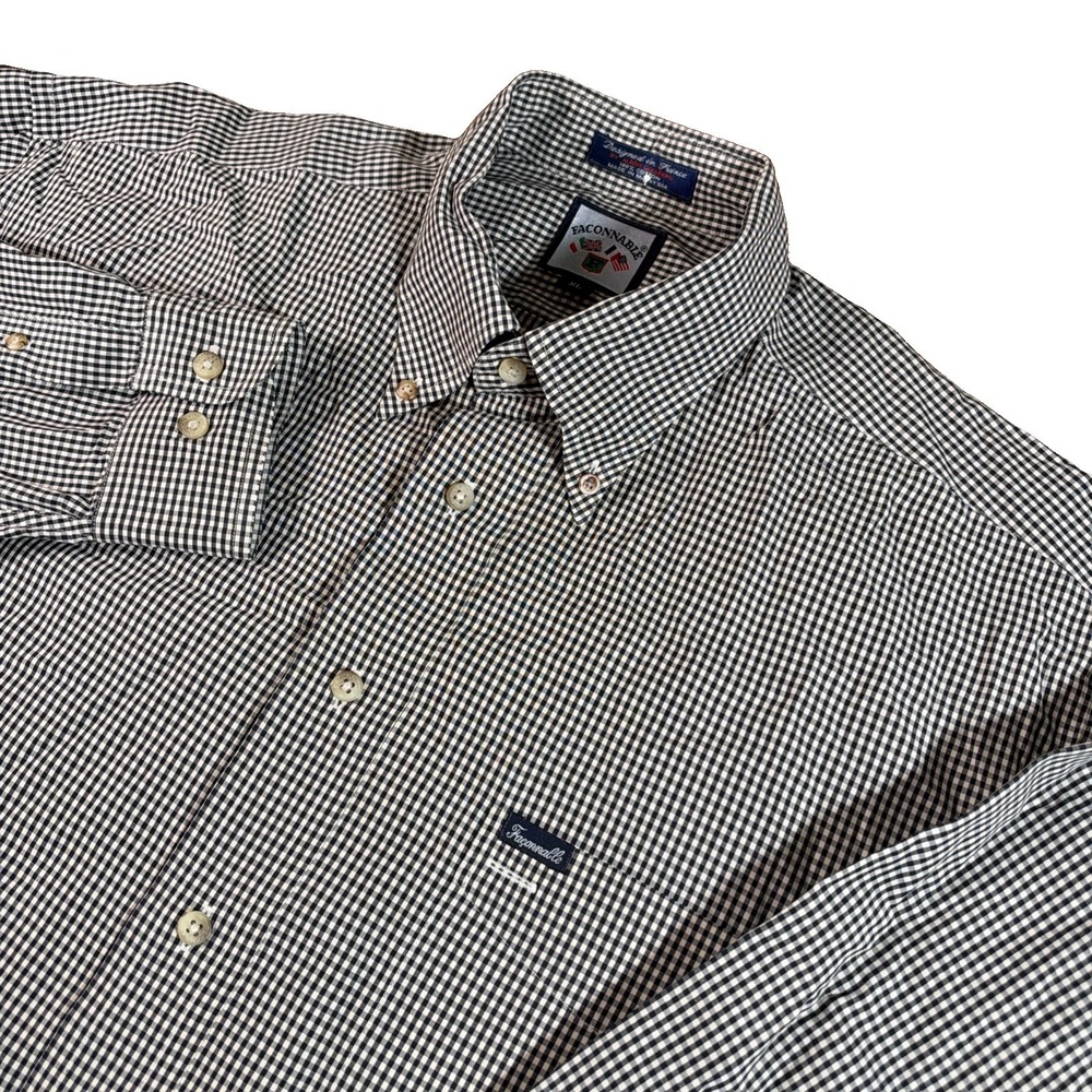 Vintage 90s Faconnable Shirt Men's XL Black White Gingham Check Button Down